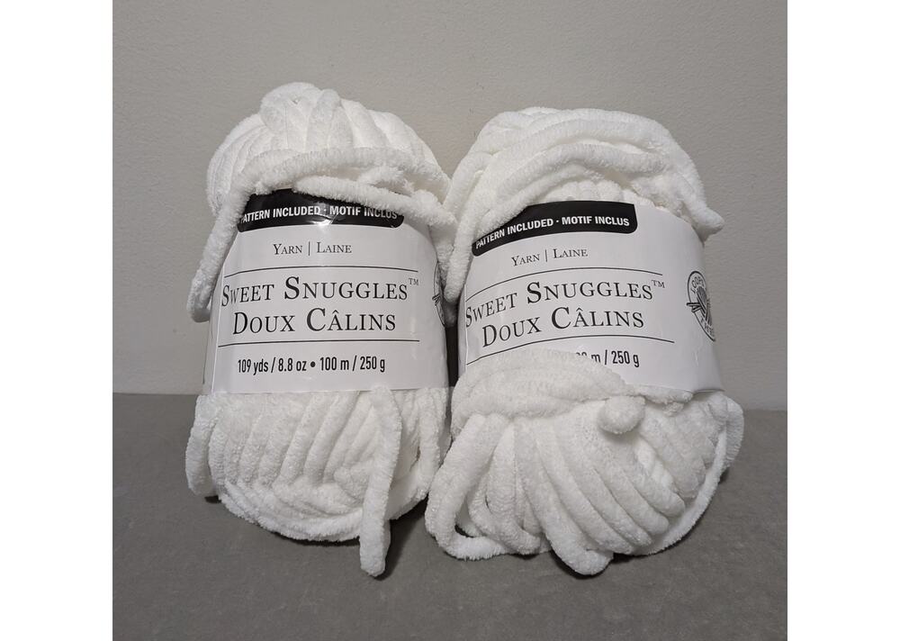 Lot of 2 Loops & Threads Sweet Snuggles Yarn Winter White Jumbo Chenille Skeins